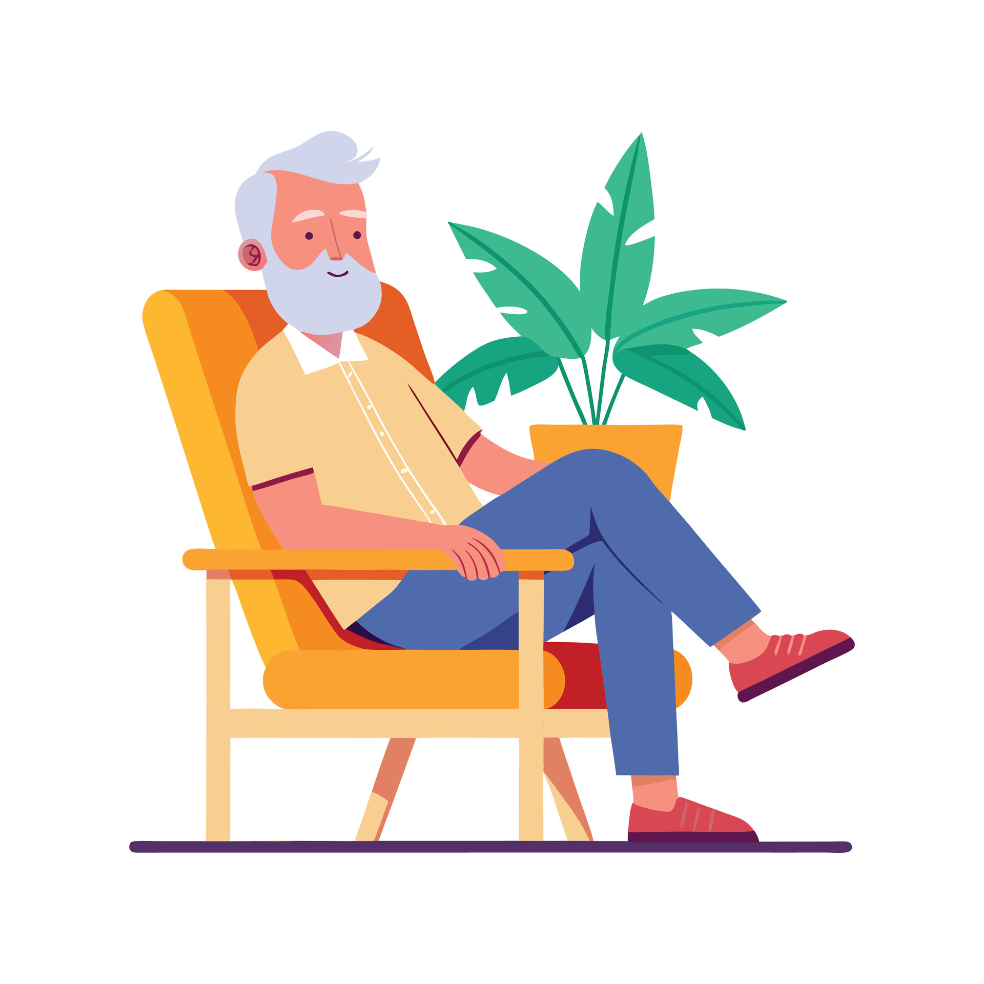 Comfortable retirement living - elderly gentleman relaxing in comfortable armchair